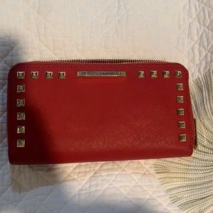 Rebecca Minkoff red and gold leather wallet.